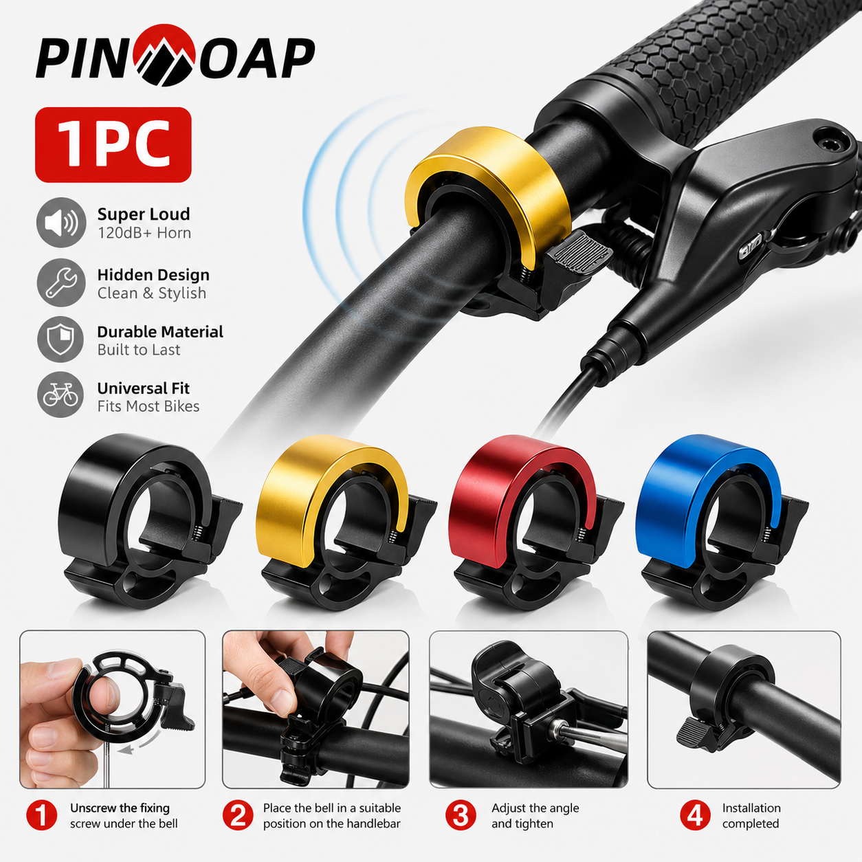 Bell Handlebar Ring - PINMOAP Compact Invisible Bike Bell Bicycle